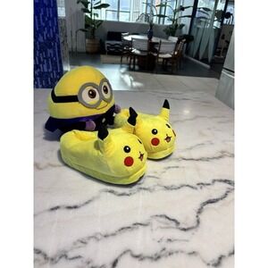 Brand New Pokémon Pikachu Slippers with Minion Soft Toy Plush Bundle Deal Lot